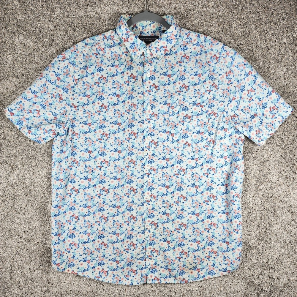 Roundtree & Yorke Shirt Mens Large Floral Short Sleeve Cotton Lyocell Blend Good